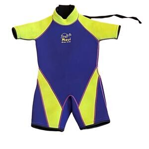 Maui Kids Neoprene One Piece Dive Gear Shorty Wet Suit Purple Yellow Size M